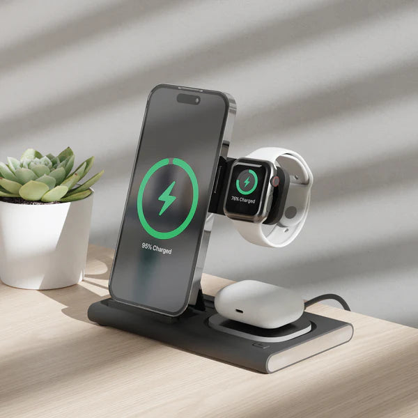 3-in-1 Portable Wireless Charger - Black