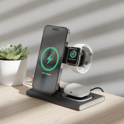 3-in-1 Portable Wireless Charger - Black