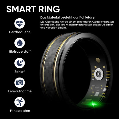 Smart Ring Heart Rate Monitor Blood Pressure Ring Sleep Tracker Blood Oxygen Fitness Tracker Pedometer Step Counter Calories Fitness Ring Waterproof Health Smart Rings for Men Women Carbon Fiber Ring