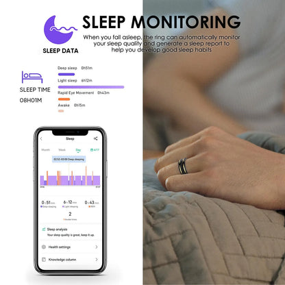 Smart Ring Heart Rate Monitor Blood Pressure Ring Sleep Tracker Blood Oxygen Fitness Tracker Pedometer Step Counter Calories Fitness Ring Waterproof Health Smart Rings for Men Women Carbon Fiber Ring