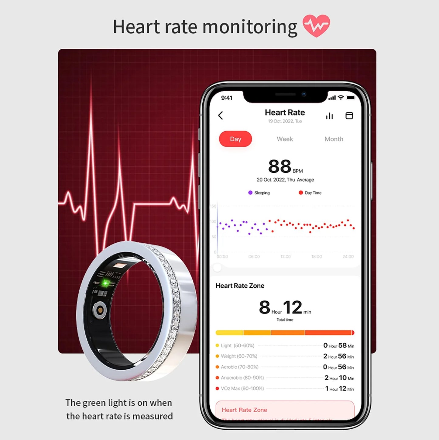 Smart Ring for Women Fitness Ring Diamond Activity Tracker Heart Rate Monitor Sleep Smart Rings Pedometer Calorie Counter Ladies Rings for Women Silver