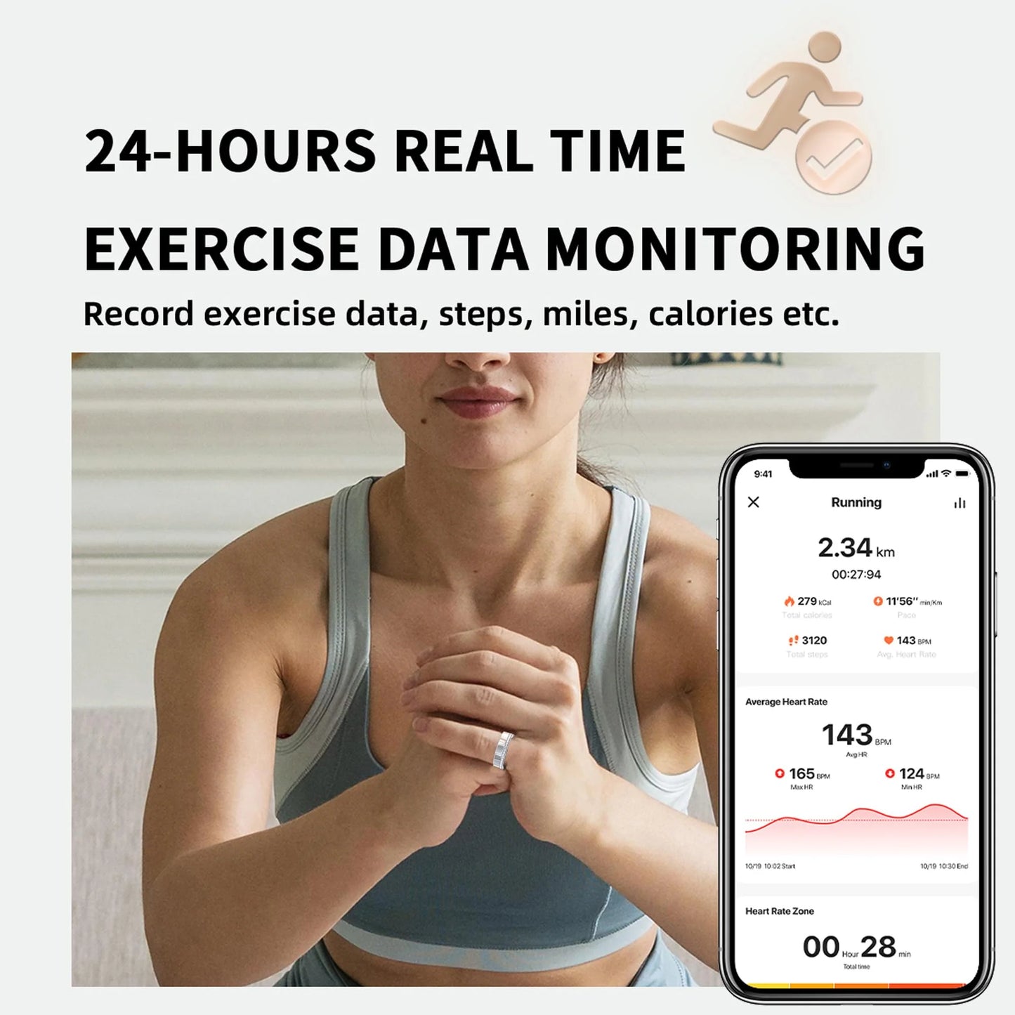 Smart Ring for Women Fitness Ring Diamond Activity Tracker Heart Rate Monitor Sleep Smart Rings Pedometer Calorie Counter Ladies Rings for Women Silver