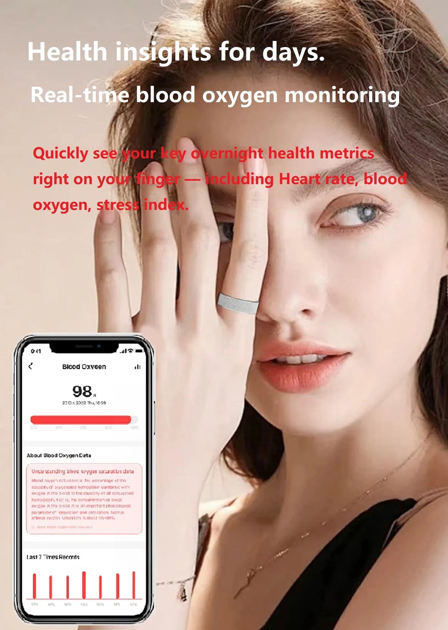 Smart Ring for Women Fitness Ring Ladies Smart Ring Heart Rate Monitor Blo-Oxy Sleep Tracker Multi-Sport Calories Step Counter